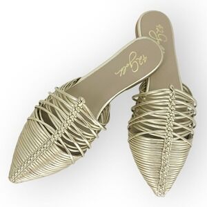 42 GOLD NIB CLEO Gold Strappy Metallic‎ Mule- size 6/36 EUR mobwife flat sandal